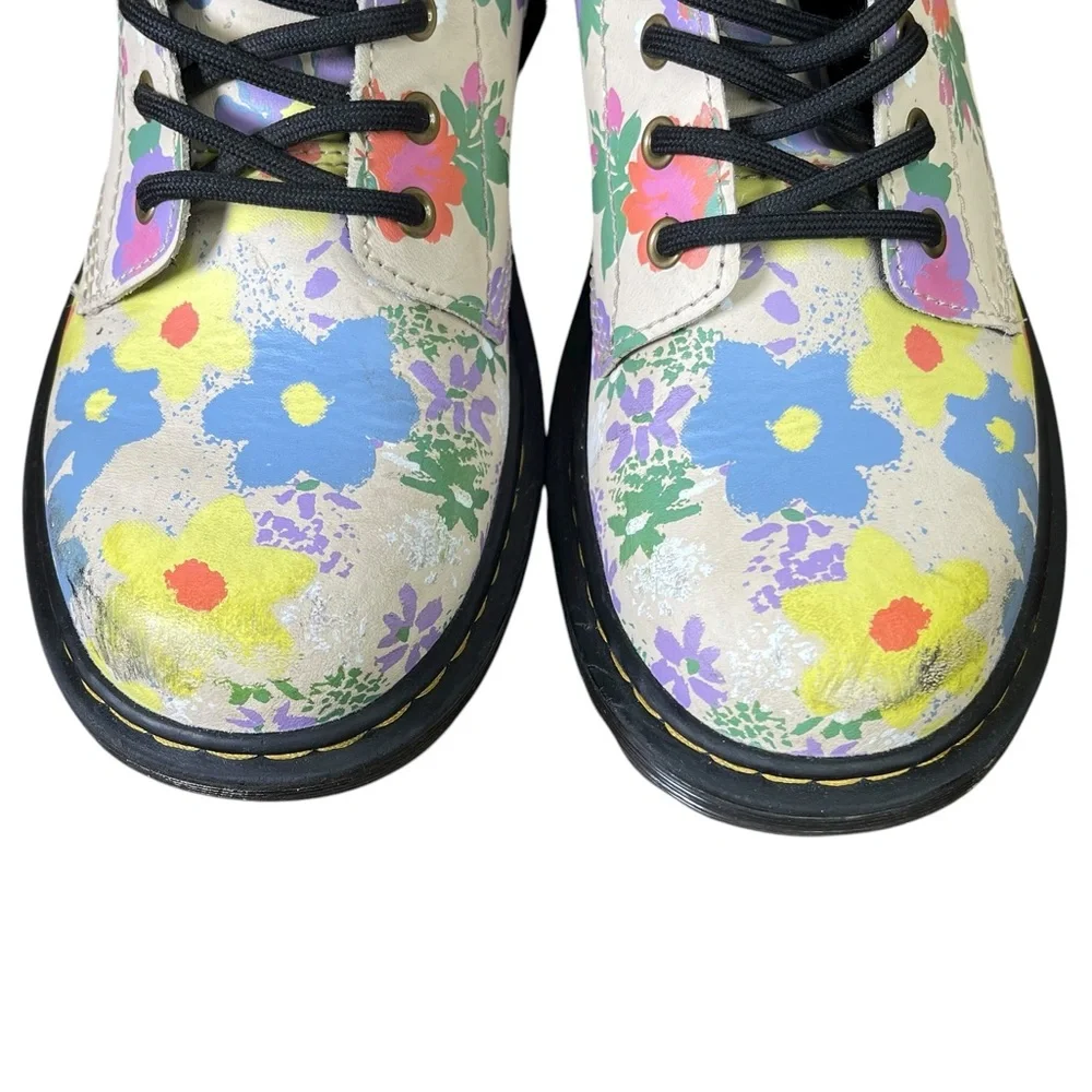 Dr. Martens Junior 1460 Multicolor Floral Mash Up Combat Boots Size 3